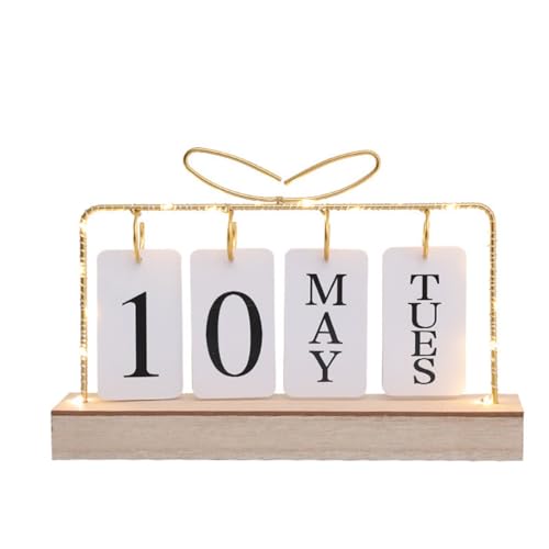 Schreibtischkalender aus Holz, Metall-Klappkalender, ewiger Flip-Kalender mit großem Display, täglicher Schreibtischkalender, rustikales Bauernhaus-Schreibtischzubehör für Heimbüro-Dekor (C-Gold mit Schreibtischkalender aus Holz, Metall-Klappkalender, ewiger Flip-Kalender mit großem Display, täglicher Schreibtischkalender, rustikales Bauernhaus-Schreibtischzubehör für Heimbüro-Dekor (C-Gold mit von Easnea