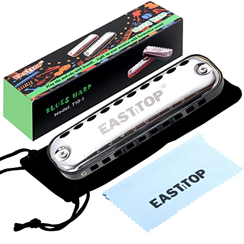 EAST TOP Junior-Mundharmonika, glatt abgerundete Kante, 10 Löcher, C-Taste, Blues-Mundharmonika für Kinder und Kinder als Geschenk, mit Stoffbeutel, bunte Schachtel, schwarz EAST TOP Junior-Mundharmonika, glatt abgerundete Kante, 10 Löcher, C-Taste, Blues-Mundharmonika für Kinder und Kinder als Geschenk, mit Stoffbeutel, bunte Schachtel, schwarz von East top