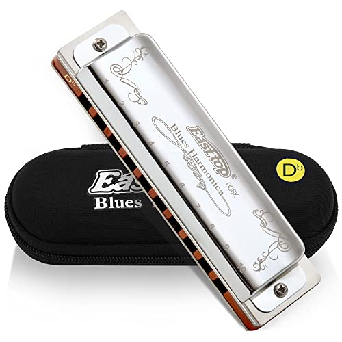 East Top 10 Löcher 20 Töne 008K Diatonische Mundharmonika Key of Db mit silbernem Cover, Standard Mundharmonikas für Erwachsene, Profispieler und Studenten East Top 10 Löcher 20 Töne 008K Diatonische Mundharmonika Key of Db mit silbernem Cover, Standard Mundharmonikas für Erwachsene, Profispieler und Studenten von East top