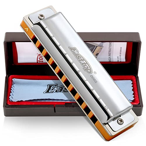 East Top 10 Löcher Professionelle diatonische Blues Mundharmonika Tonart A mit silbernem Cover, Probgrade Mundharmonikas für Erwachsene, Profispieler und Studenten East Top 10 Löcher Professionelle diatonische Blues Mundharmonika Tonart A mit silbernem Cover, Probgrade Mundharmonikas für Erwachsene, Profispieler und Studenten von East top