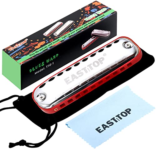 East Top Junior Blues Mundharmonika, 10 Löcher C-Taste Diatonische Mundharmonika Mundharmonika für Anfänger, Kinder, Kinder, Studenten, Geschenk, mit glatt abgerundeter Kante und Stoffbeutel, rot East Top Junior Blues Mundharmonika, 10 Löcher C-Taste Diatonische Mundharmonika Mundharmonika für Anfänger, Kinder, Kinder, Studenten, Geschenk, mit glatt abgerundeter Kante und Stoffbeutel, rot von East top