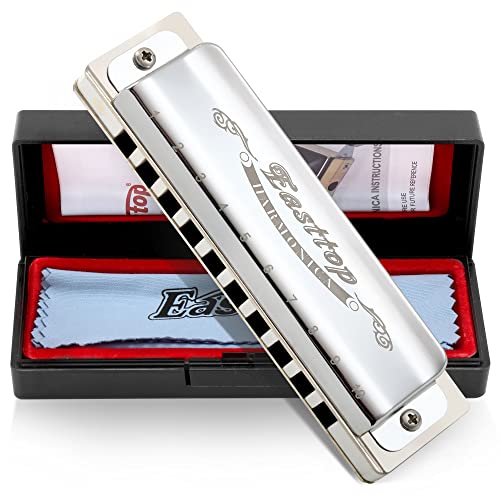 East Top Mundharmonika, 10 Holes Key von G Professional Diatonic Blues Mundharmonika T008, Silber Mundharmonika Für Erwachsene, Profispieler und Studenten East Top Mundharmonika, 10 Holes Key von G Professional Diatonic Blues Mundharmonika T008, Silber Mundharmonika Für Erwachsene, Profispieler und Studenten von East top