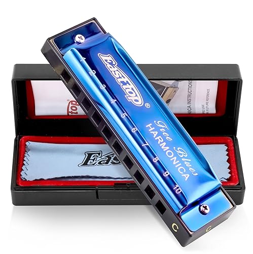 East Top Mundharmonika Blau 10 Holes Professionelles Diatonic Blues Harmonica Für professionelle Spieler, Anfänger, Studenten, Erwachsene als bestes Geschenk von East top