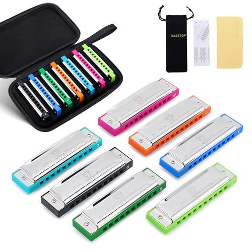 East top Mundharmonika-Set, 10 Löcher, 7 Farben, diatonische Blues-Mundharmonika-Set für Erwachsene, Profis und Studenten, als Geschenk East top Mundharmonika-Set, 10 Löcher, 7 Farben, diatonische Blues-Mundharmonika-Set für Erwachsene, Profis und Studenten, als Geschenk von East top