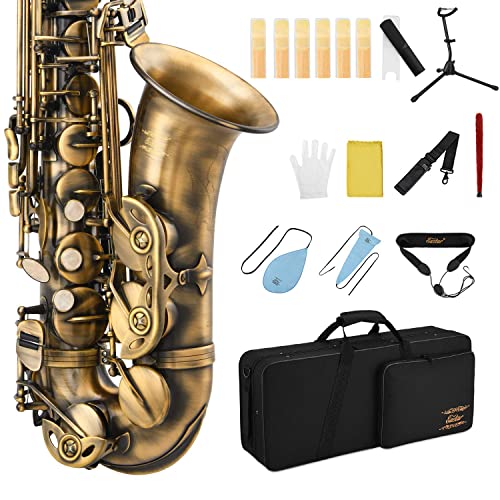 Eastar Altsaxophon Vintage Sax Eb E Flach Alt Saxophon Student Anfänger Set AS-Ⅱ-Ab mit Tragetasche, Mundstück, Gurt, Blätter, Ständer, Reinigungsbürste (Bronze) von Eastar