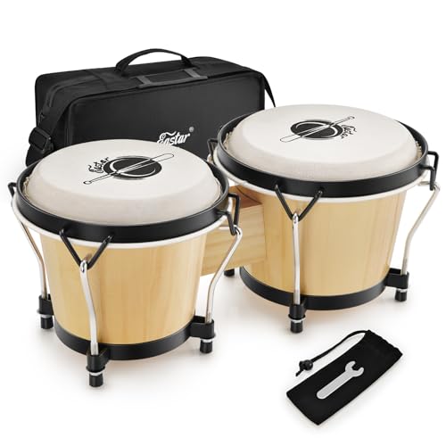 Eastar Bongo Trommel 6 Zoll/15.24 CM und 7 Zoll/17.78 CM Percussion Holzbongo mit Tasche, Natur (EBO-1) von Eastar