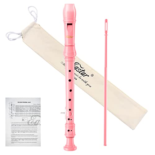 Eastar Sopran Blockflöte Instrument für Kinder Anfänger, Deutsche Griffweise C Schlüssel Recorder Instrument 3-teilig mit Reinigungsset, Daumenauflage, Baumwolltasche, Grifftabelle, ERS-21GP, Rosa, von Eastar