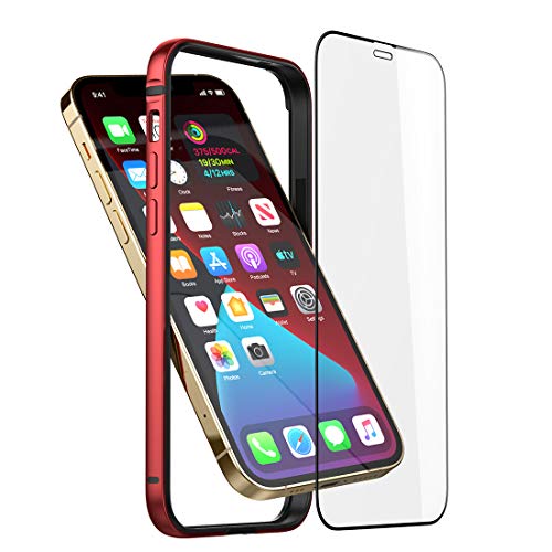 Bumper Hülle Kompatibel mit iPhone 12/12 Pro 6.1 inch, Dünne Schutzhülle Metall Bumper Case mit Weichem TPU [Keine Signalstörung] [Unterstützung Wirless Charging] mit iPhone 12/12 Pro, Rot von Eastcoo