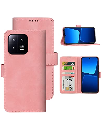 Eastcoo Flip Wallet Hülle für Xiaomi 13, [PU Leder Klapphüllen][3 Kartenfächer][Standfunktion] [Magnetverschluss] Stoßfeste Schützend Handyhülle für Xiaomi 13 5G 2023, Rosa von Eastcoo