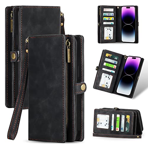 Eastcoo Folio Flip Wallet Case Kompatibel mit iPhone 14 Pro Max, [PU-Leder] [Innentasche] [Kartenfächer] Abnehmbare Schutzhülle Kompatibel mit iPhone 14 Pro Max 6.7 Zoll, Schwarz von Eastcoo