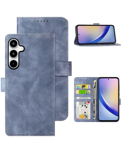 Eastcoo Galaxy A35 5G Hülle, [PU Leder Klapphüllen][3 Kartenfächer][Standfunktion] [Magnetverschluss] Stoßfeste Schützend Handyhülle for Samsung Galaxy A35 5G (2024), Grau-blau von Eastcoo