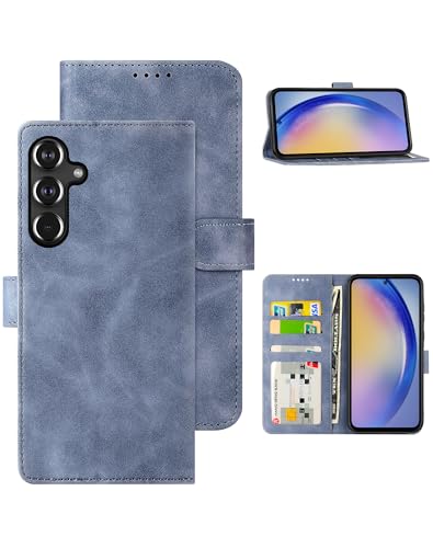 Eastcoo Galaxy A55 5G Hülle, [PU Leder Klapphüllen][3 Kartenfächer][Standfunktion] [Magnetverschluss] Stoßfeste Schützend Handyhülle for Samsung Galaxy A55 5G (2024), Grau-blau von Eastcoo