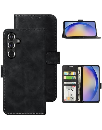 Eastcoo Galaxy A55 5G Hülle, [PU Leder Klapphüllen][3 Kartenfächer][Standfunktion] [Magnetverschluss] Stoßfeste Schützend Handyhülle for Samsung Galaxy A55 5G (2024), Schwarz von Eastcoo