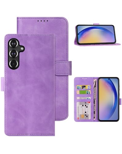 Eastcoo Galaxy A55 5G Hülle, [PU Leder Klapphüllen][3 Kartenfächer][Standfunktion] [Magnetverschluss] Stoßfeste Schützend Handyhülle for Samsung Galaxy A55 5G (2024), Violett von Eastcoo