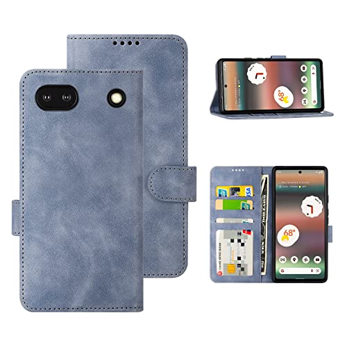 Eastcoo Hülle for Google Pixel 6a, [PU Leder Klapphüllen][3 Kartenfächer][Standfunktion] [Magnetverschluss] Stoßfeste Schützend Handyhüllen for Google Pixel 6a Hülle Case (Grau-blau) von Eastcoo