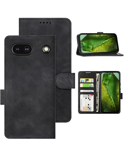 Eastcoo Hülle for Google Pixel 8a, [PU Leder Klapphüllen][3 Kartenfächer][Standfunktion] [Magnetverschluss] Stoßfeste Schützend Handyhüllen for Google Pixel 8a Hülle Case (Schwarz) von Eastcoo
