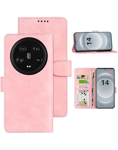 Eastcoo Hülle for Xiaomi 14 Ultra, [PU Leder Klapphüllen][3 Kartenfächer][Standfunktion] [Magnetverschluss] Stoßfeste Schützend Handyhüllen for Xiaomi 14 Ultra Hülle Case (Rosa) von Eastcoo