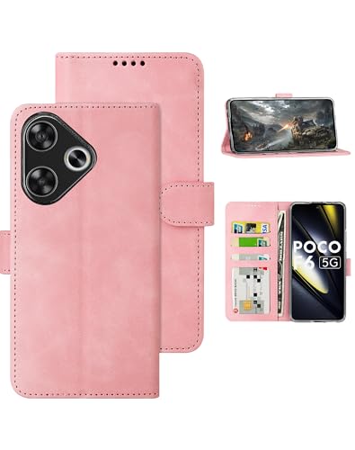 Eastcoo Hülle for Xiaomi Poco F6 5G, [PU Leder Klapphüllen][3 Kartenfächer][Standfunktion] [Magnetverschluss] Stoßfeste Schützend Handyhüllen for Xiaomi Poco F6 Hülle Case (Rosa) von Eastcoo