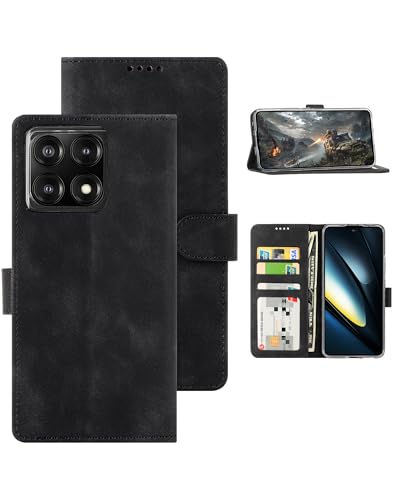 Eastcoo Hülle for Xiaomi Poco F6 Pro 5G, [PU Leder Klapphüllen][3 Kartenfächer][Standfunktion] [Magnetverschluss] Stoßfeste Schützend Handyhüllen for Xiaomi Poco F6 Pro Hülle Case (Schwarz) von Eastcoo