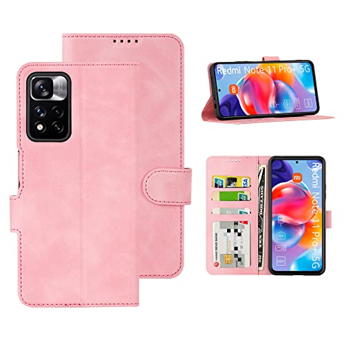 Eastcoo Hülle für Xiaomi Redmi Note 11 Pro/Note 11 Pro 5G, [PU Leder Klapphüllen][3 Kartenfächer][Standfunktion] [Magnetverschluss] Stoßfeste Schützend Handyhüllen für Redmi Note 11 Pro 4G/5G, Rosa von Eastcoo