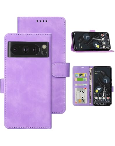 Eastcoo PU Leder Klapphüllen für Google Pixel 8 Pro, [3 Kartenfächer] [Standfunktion] [Magnetverschluss] Stoßfeste Schützend Handyhüllen für Google Pixel 8 Pro(2023), Violett von Eastcoo