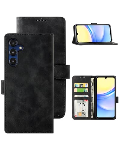 Eastcoo PU Leder Klapphüllen für Samsung Galaxy A15 5G, [3 Kartenfächer] [Standfunktion] [Magnetverschluss] Stoßfeste Schützend Handyhüllen für Samsung Galaxy A15 5G(2023), Schwarz von Eastcoo