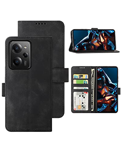 Eastcoo PU Leder Klapphüllen für Xiaomi Poco X5 Pro 5G Hülle, [3 Kartenfächer][Standfunktion] [Magnetverschluss] Stoßfeste Schützend Handyhüllen für Xiaomi Poco X5 Pro 5G 6.67 Zoll, Schwarz von Eastcoo