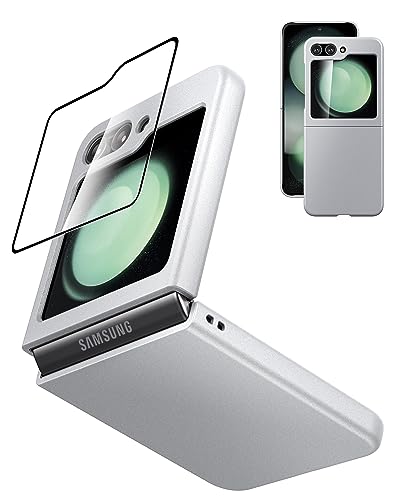 Eastcoo Slim Fit Galaxy Z Flip 5 Hülle, [Eingebaute Klare Harte Frontbildschirmfolie+Harter PC Rückseite] [Mattes Gefühl] rutschfeste Vollkörper Schutzhülle für Samsung Galaxy Z Flip 5 (2023), Silber von Eastcoo