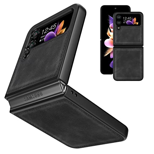 Eastcoo Slim Fit Hülle für Samsung Galaxy Z Flip 4 5G(2022), [PU Leder + Harte PC Rücken] [Kabelloses Laden] Ultra-dünn Stoßfest Schutzhülle Galaxy Z Flip 4 5G Hülle, Schwarz von Eastcoo