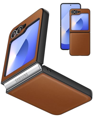 Eastcoo Slim Fit Leder Galaxy Z Flip 6 Hülle, [PU-Leder Hard PC Rückseite][Wireless Ladeunterstützung] Ultra-dünne stoßfeste Schutzhülle für Samsung Galaxy Z Flip 6 5G 2024, Schwarz von Eastcoo