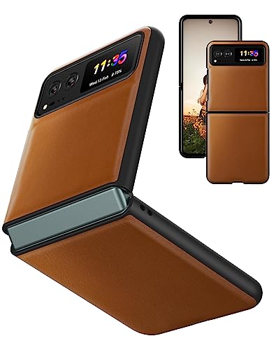 Eastcoo Slim Fit Moto Razr 2023 Hülle, [Durable Leder Hard PC Rückseite][Wireless Ladeunterstützung] Ultra-dünne stoßfeste Schutzhülle für Motorola Razr 2023 5G, Braun von Eastcoo