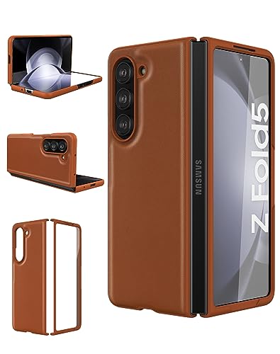 Eastcoo Slim Fit PU Leder Hülle für Samsung Galaxy Z Fold 5, [Clear Front Cover+PU Leder Hard PC Rückseite][Wireless Ladeunterstützung] Stoßfeste Schutzhülle für Samsung Galaxy Z Fold5 2023, Braun von Eastcoo