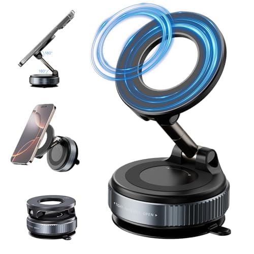 Eastcoo Vacuum Suction Magnetic Phone Holder für Auto mit 360 Grad Rotation, Handsfree Phone Mount für Glatte Oberfläche, faltbar und einziehbar Telefonhalterung, Schwarz von Eastcoo