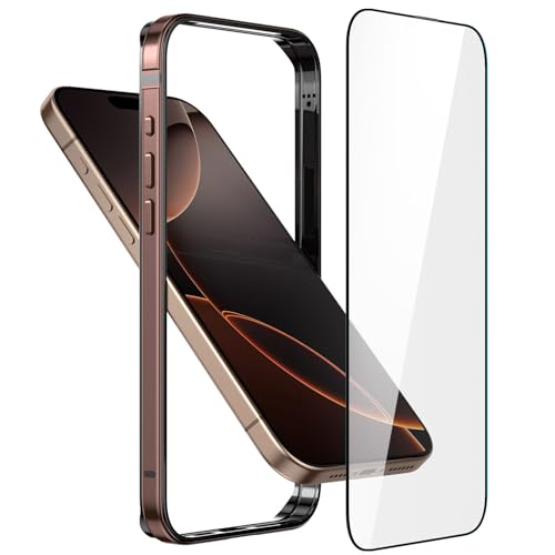 Metall Bumper Case für iPhone 16,Aluminium Rahmen Slim Case [Soft Inner Bumper][Erhöhter Randschutz] Stoßfester Bumper mit HD gehärtetem Glas Bildschirmschutz Abdeckung für iPhone 16 6.1 Zoll,Schwarz von Eastcoo