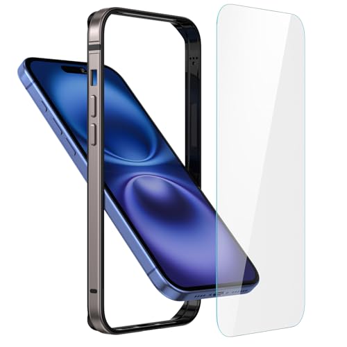 Metall Bumper Case für iPhone 16 Plus, Aluminium Rahmen Slim Case [weicher innerer Bumper] [erhöhter Randschutz] HD gehärtetes Glas Displayschutzfolie für iPhone 16 Plus 6.7 Zoll, Grau von Eastcoo