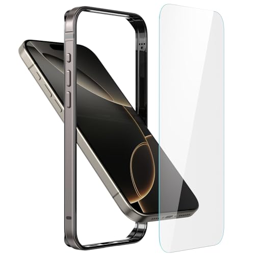 Metall Bumper Case für iPhone 16 Pro, Aluminium Rahmen Slim Case [weicher innerer Bumper] [erhöhter Randschutz] HD gehärtetes Glas Displayschutzfolie für iPhone 16 Pro 6.3 Zoll, Grau von Eastcoo
