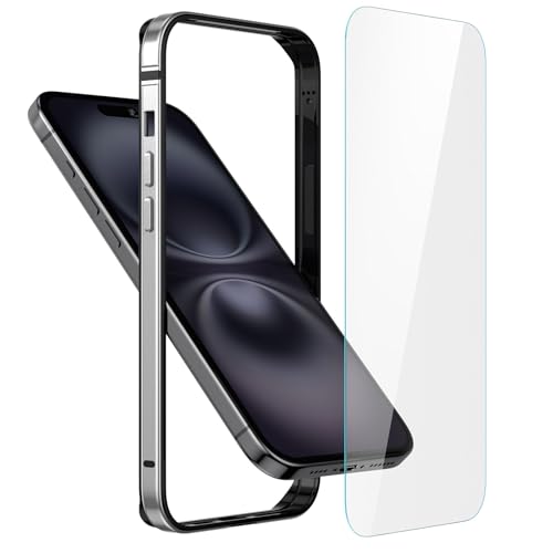 Metall Bumper Case für iPhone 16 Pro Max,Aluminium Rahmen Slim Case [Soft Inner Bumper][Erhöhter Randschutz] HD Tempered Glass Screen Protector Cover für iPhone 16 Pro Max 6.9 Zoll, Grau von Eastcoo