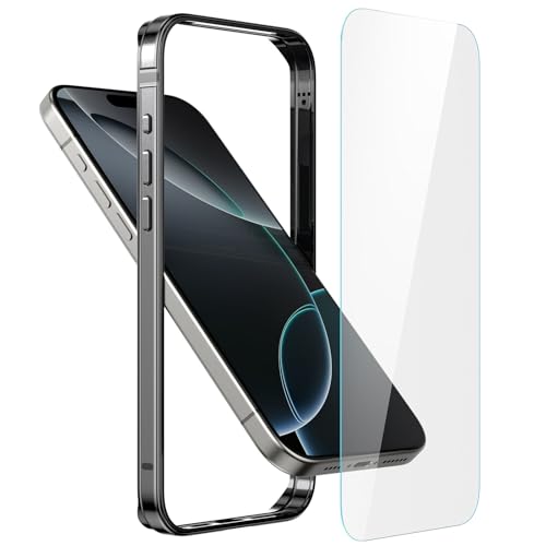 Metall Bumper Case für iPhone 16 Pro Max,Aluminium Rahmen Slim Case [Soft Inner Bumper][Erhöhter Randschutz] HD gehärtetes Glas Displayschutzfolie für iPhone 16 Pro Max 6.9 Zoll,Silber von Eastcoo