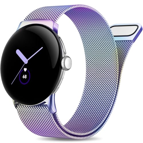 Easuny Armband Kompatibel mit Google Pixel Watch 2 Armband/Google Pixel Watch Armband, Verstellbares Edelstahl Metallband Kompatibel mit Pixel Watch 2022/Pixel Watch 2 2023 für Damen Herren,Regenbogen von Easuny