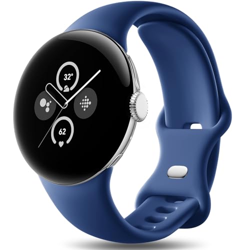 Easuny Armband Kompatibel mit Google Pixel Watch 2 Armband/Google Pixel Watch Armband, Verstellbares Weich Silikon Sport Armband für Google Pixel Watch/Pixel Watch 2 für Damen Herren, Groß Navyblau von Easuny