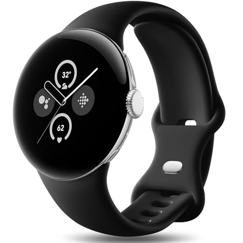 Easuny Armband Kompatibel mit Google Pixel Watch 2 Armband/Google Pixel Watch Armband, Verstellbares Weich Silikon Sport Armband für Google Pixel Watch/Pixel Watch 2 für Damen Herren, Groß Schwarz von Easuny