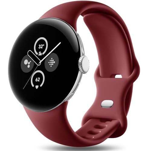 Easuny Armband Kompatibel mit Google Pixel Watch 2 Armband/Google Pixel Watch Armband, Verstellbares Weich Silikon Sport Armband für Google Pixel Watch/Pixel Watch 2 für Damen Herren, Groß Weinrot von Easuny
