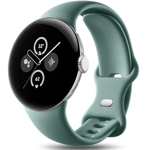 Easuny Armband Kompatibel mit Google Pixel Watch 2 Armband/Google Pixel Watch Armband, Verstellbares Weich Silikon Sport Armband für Google Pixel Watch/Pixel Watch 2 für Damen Herren,Klein Kieferngrün von Easuny