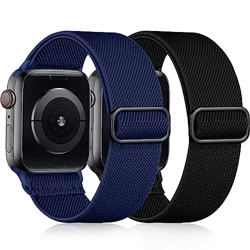 Easuny Elastisches Armand Kompatibel mit Apple Watch Armband 38mm 40mm 41mm, Verstellbares Weiches Nylon Band für iWatch Series 9 8 7 6 5 4 3 2 1 SE Ultra für Frauen Männer, Blau/Schwarz von Easuny