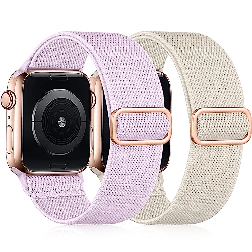 Easuny Elastisches Armand Kompatibel mit Apple Watch Armband 38mm 40mm 41mm, Verstellbares Weiches Nylon Band für iWatch Series 9 8 7 6 5 4 3 2 1 SE Ultra für Frauen Männer, Lavendel/Polarstern von Easuny