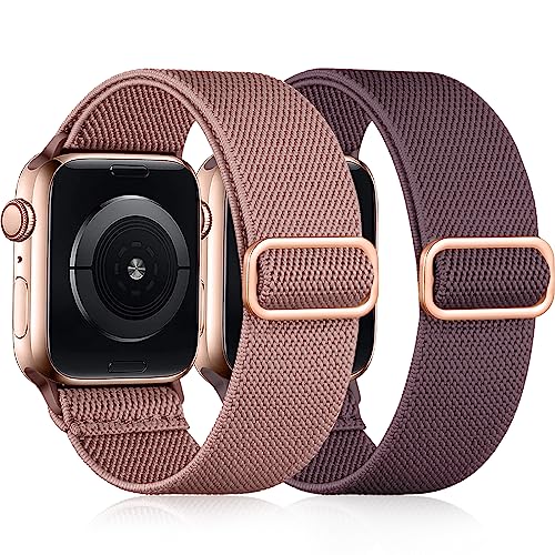 Easuny Elastisches Armand Kompatibel mit Apple Watch Armband 38mm 40mm 41mm, Verstellbares Weiches Nylon Band für iWatch Series 9 8 7 6 5 4 3 2 1 SE Ultra für Frauen Männer, Rauch Violett/Hellrosa von Easuny