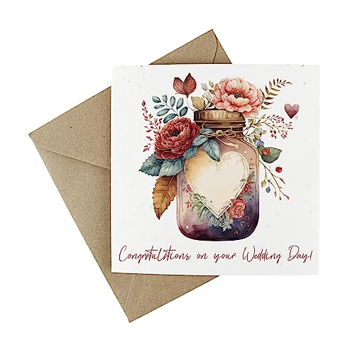 Pflanzbare Hochzeitskarte – umweltfreundliche Wildblumensamen-Grußkarte – Blumen-Einmachglas von Easy Eco