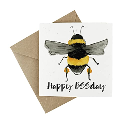 Wildflower Bee Happy Birthday Karte – Umweltfreundliche Pflanzbare Grußkarte – Happy Bee-Day Karte von Easy Eco
