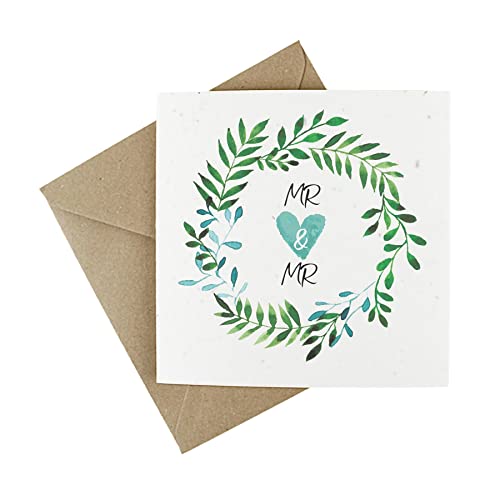 Wildflower Hochzeitskarte – Umweltfreundliche pflanzbare Grußkarte – Mr & Mr LGBTQ+ Gay Wedding Leaf Design von Easy Eco