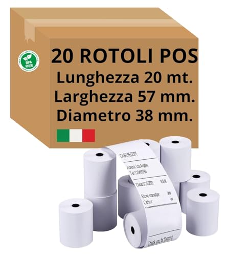 Easy8 20 Pos-Rollen, 57 x 20 m, Pos-Rollen, Loch 12 mm, für Bonbons, Thermorollen, Bankkarten, Kreditkarten, Made in Italy Easy8 20 Pos-Rollen, 57 x 20 m, Pos-Rollen, Loch 12 mm, für Bonbons, Thermorollen, Bankkarten, Kreditkarten, Made in Italy von Easy8
